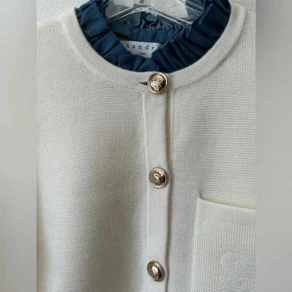 Sandro Women's White Wool-blend Detachable Collar Cardigan - Picture 9 of 10